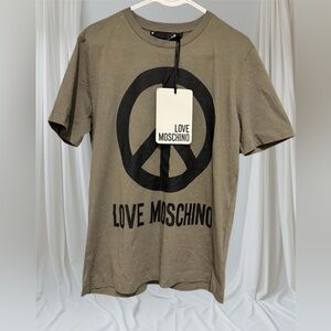 Love Moschino Beige Tee with Black Peace Symbol